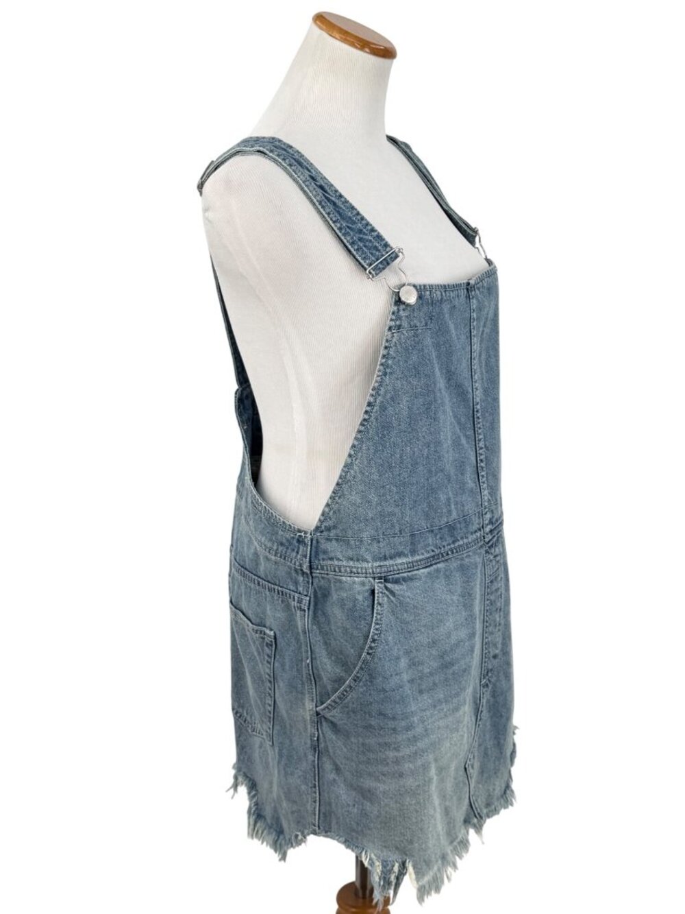 NWOT Free People Distressed Denim Overall Mini Skirt 12/L | Indie Sleaze Grunge - Picture 12 of 16